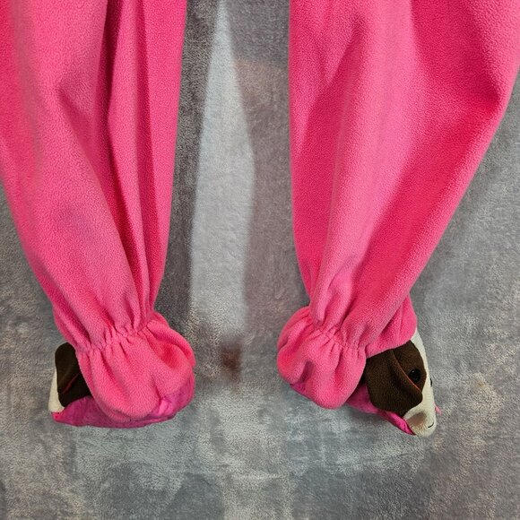 Nick & Nora Pink Dog Fleece Dog on Feet One Piece Pajamas Womens L Warm pockets - Picture 9 of 15